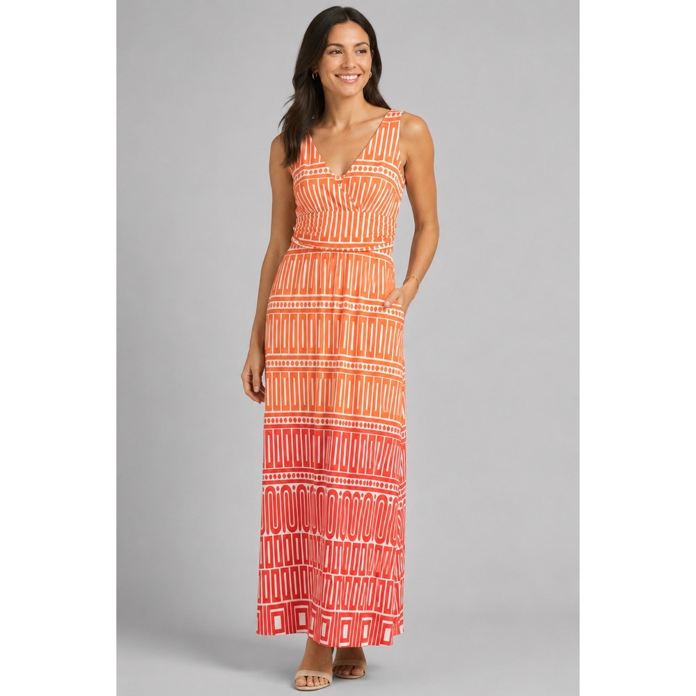 JUDE CONNALLY Penelope Maxi Dress XS Ombre Arc Coral NEW Geometric Casual Resort